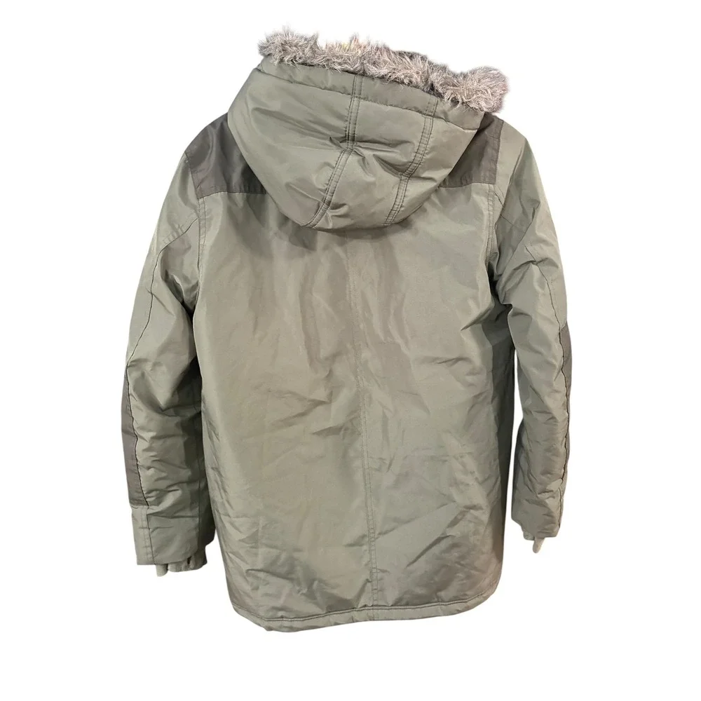 Cat & Jack Boys Olive Green Faux Fur Hooded Explorer Parka Jacket XXL 18